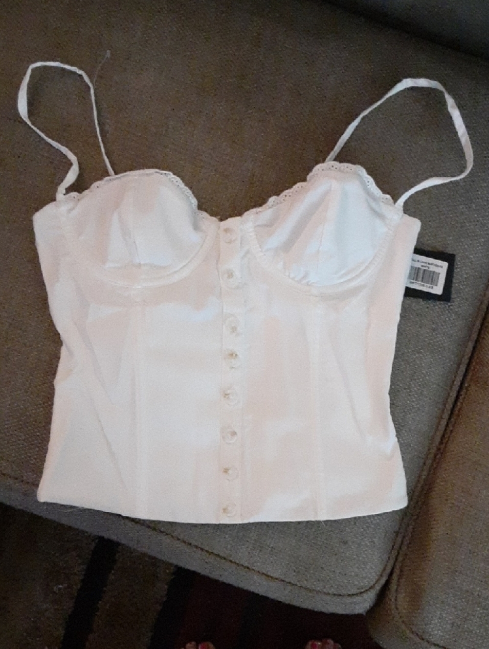White Fox Boutique White Lace-Trim Bustier Crop Camisole